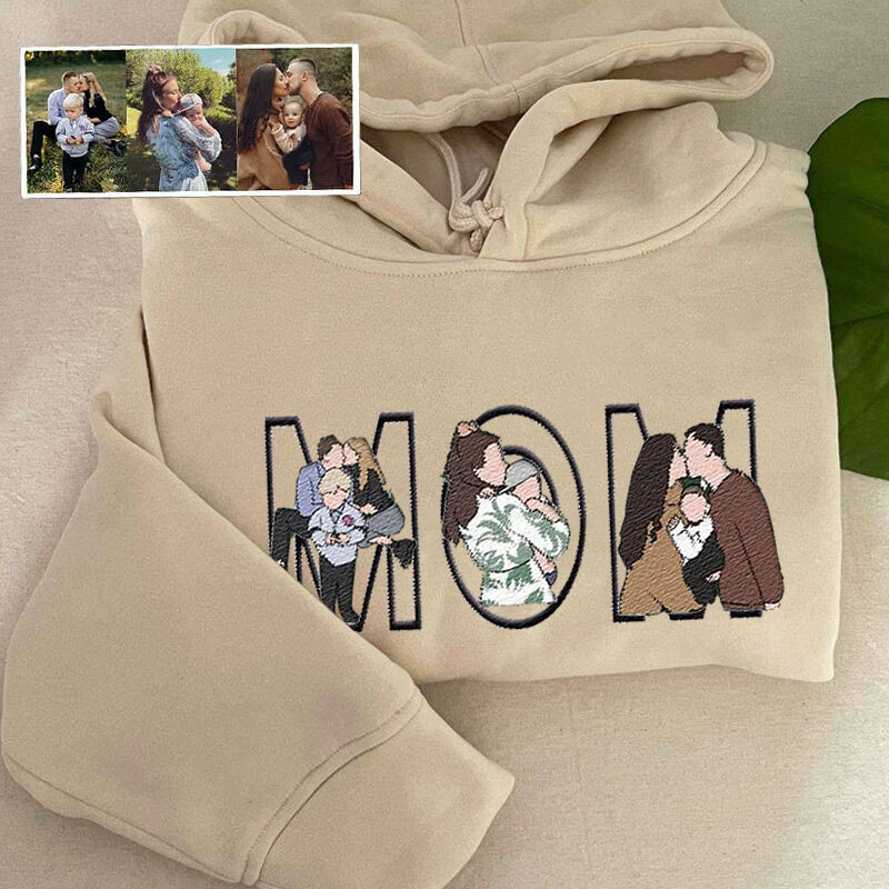 Personalized Hoodie Embroidered Custom Family Photos Design Attractive Gift for Mother's Day