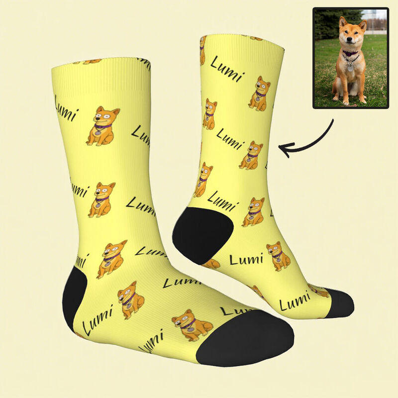 Personalized Photo Socks Cartoon Style Pet Mid-Tube Socks Birthday Gift for Pet Lovers