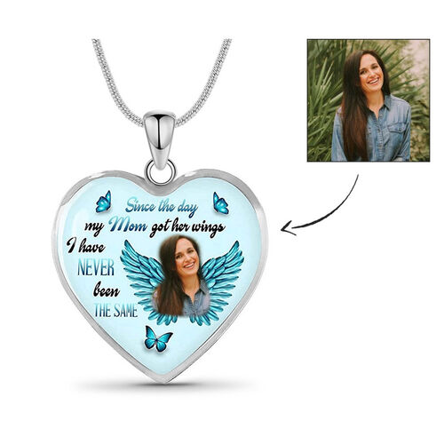 "My Mom Got Her Wings" Custom Photo Necklace