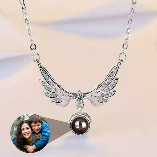 Personalized Photo Projection Necklace - Angel wings
