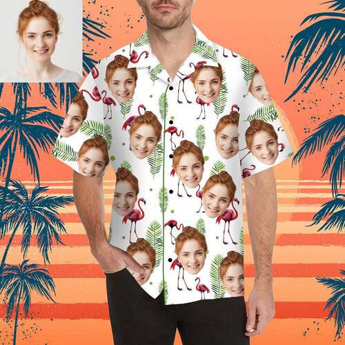 Individuelles Gesicht Hübscher Flamingo und Blätter Herren Bedrucken Hawaii Hemd/Shirt