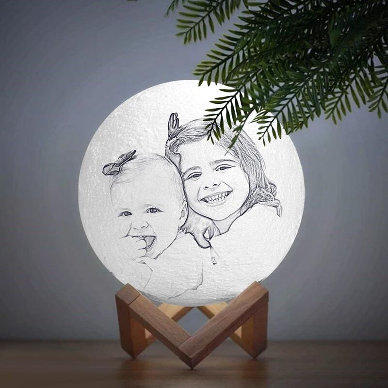 Lámpara de luna con foto 3D personalizada tocable 2 colores regalo para bebé