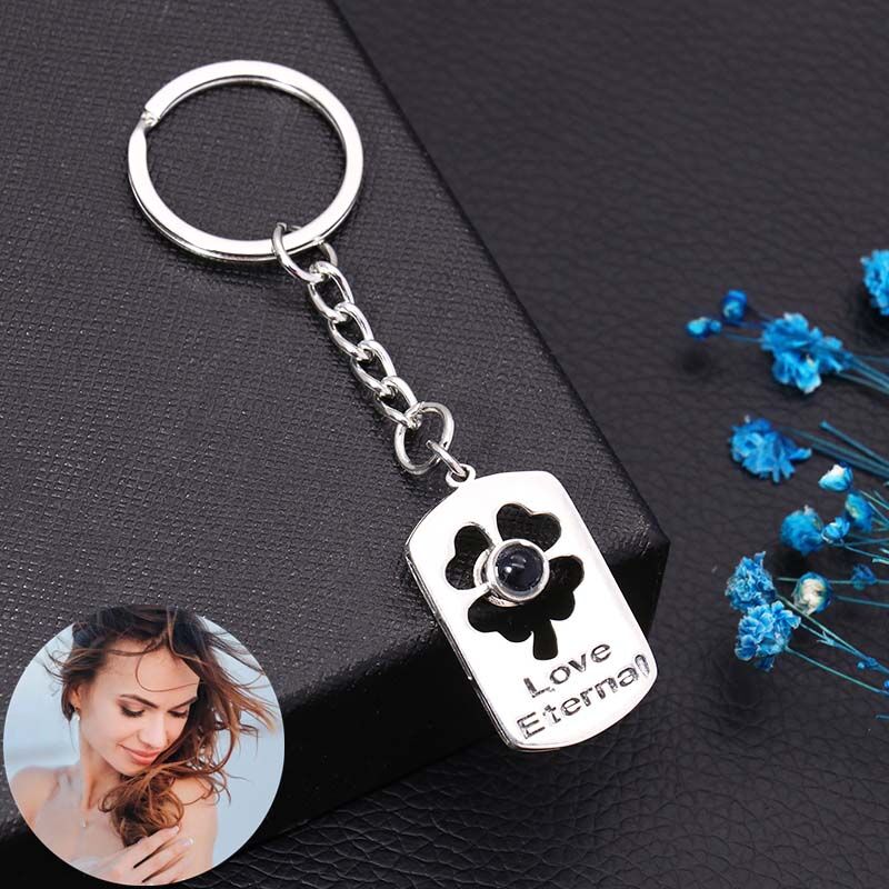 Personalized Photo Projection Four-Leaf Clover Keychain-For Him