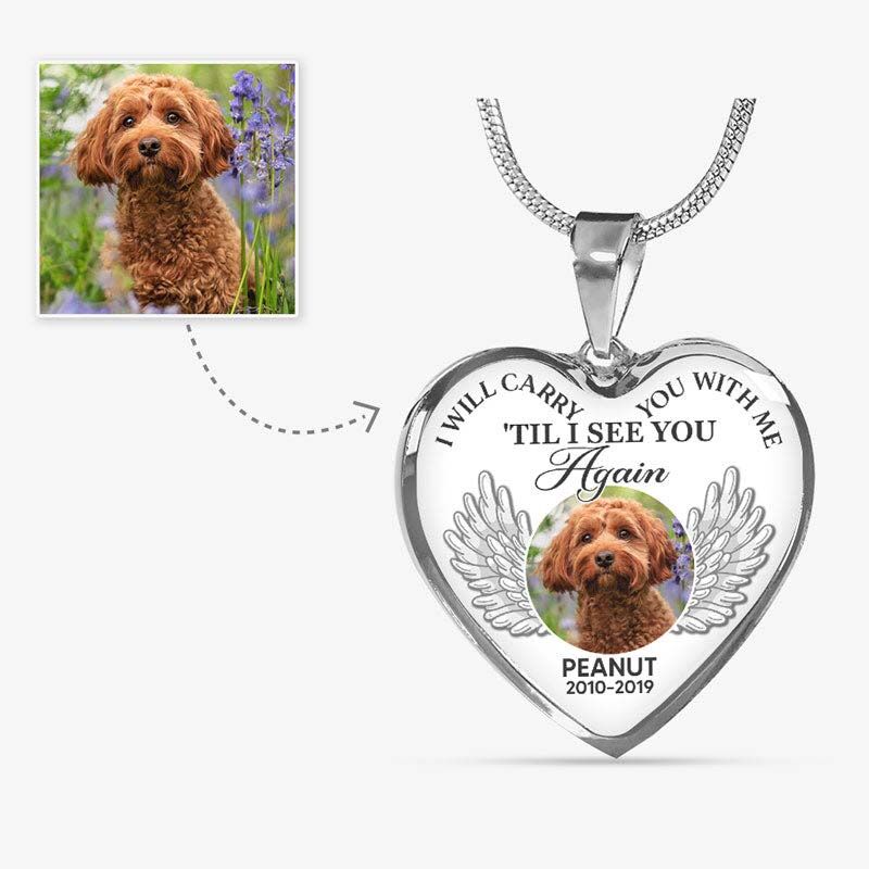 "I Will Carry You With Me" Luxury Pet Memorial Heart Custom Photo Necklace