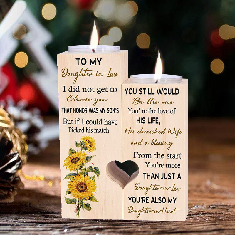 Candelero personalizado de madera estampado de girasoles regalo para familia