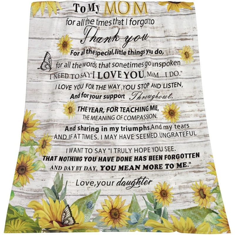 Personalized Flannel Letter Blanket Sunflower Butterfly Pattern Blanket Gift from Daughter for Mom