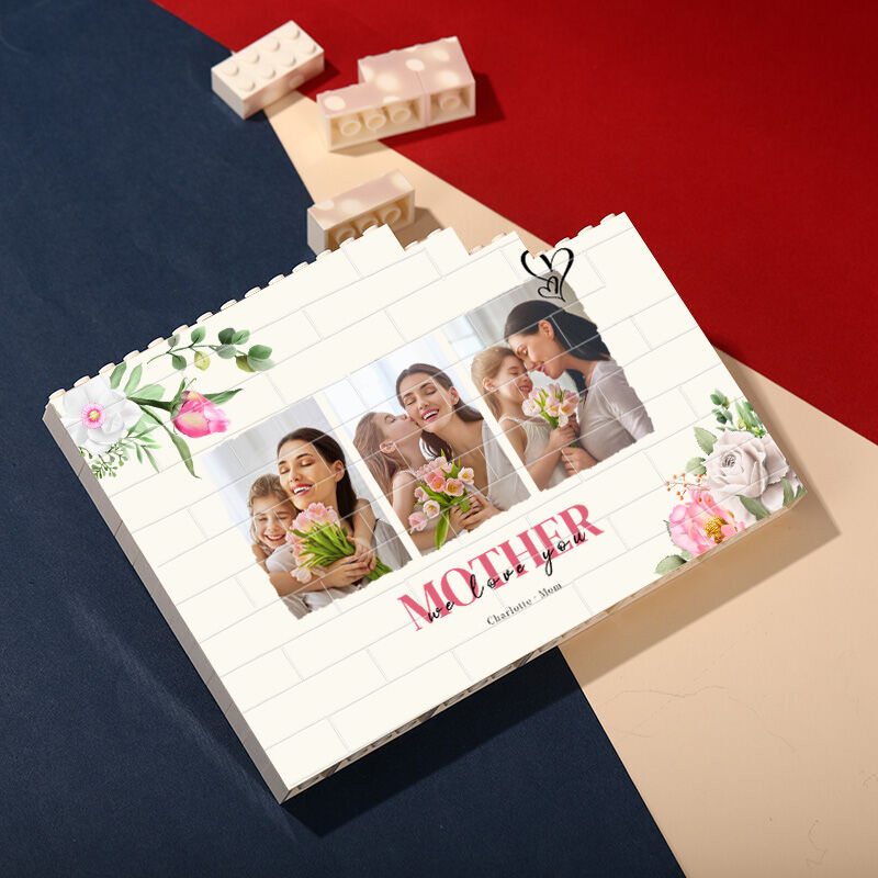 Cadeau de fête des mères avec photo personnalisée et bloc de construction rectangulaire gravable