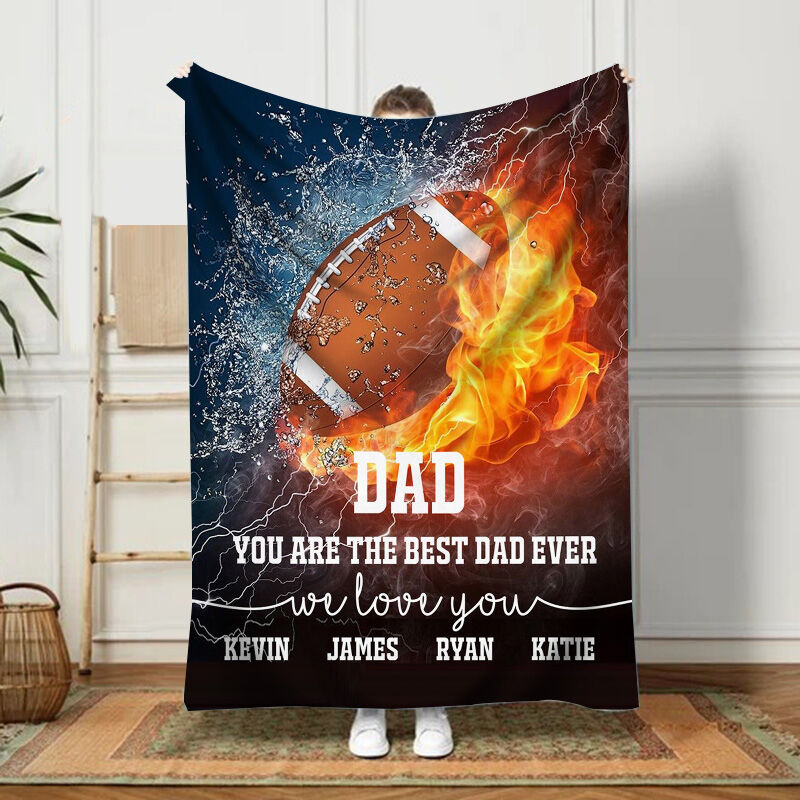 Custom Name Blanket with Football Pattern Best Gift for Daddy