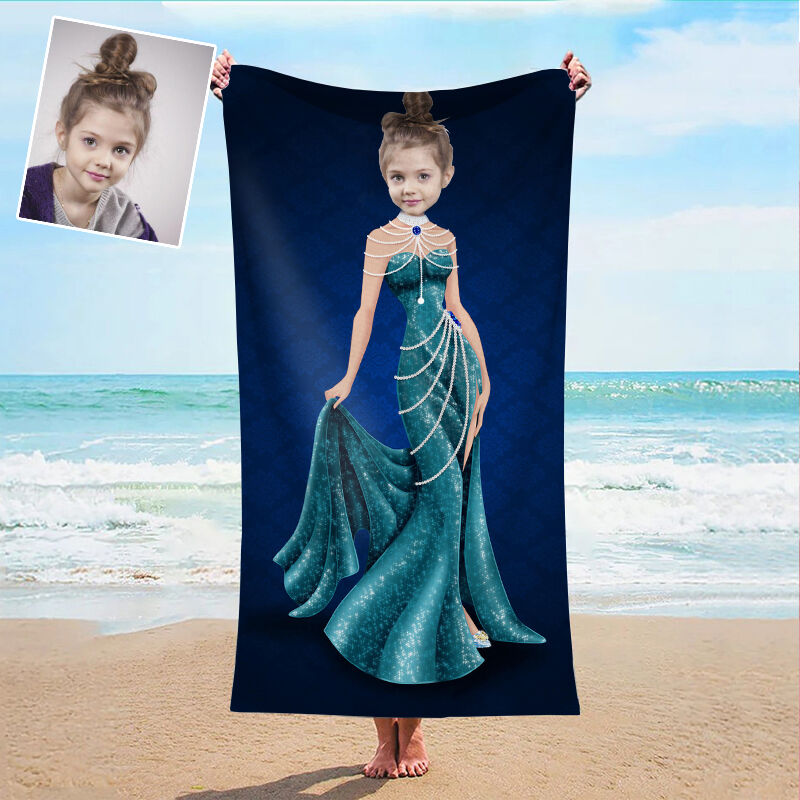 Personalized Photo Bath Towel with Girl In Gorgeous Dress Christmas Gift for Kids
