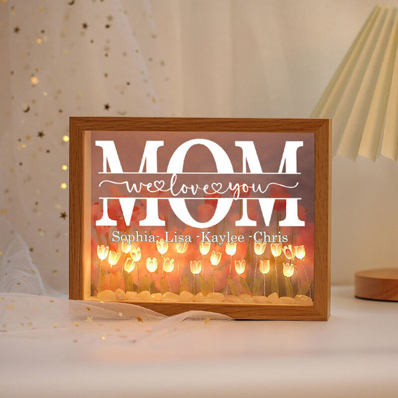 Personalized Name Night Light with Tulips Creative Gift for Mother's Day