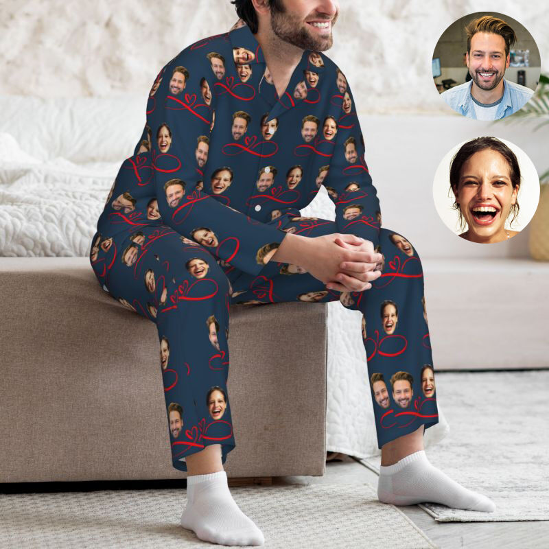 Pijama personalizado Foto de pareja personalizada Diseño de patrón de amor infinito Regalo perfecto para amantes