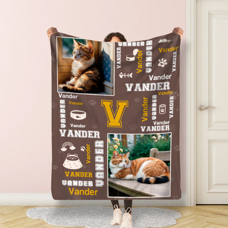 Personalized Picture Blanket Stylish Gift for Cat Lover