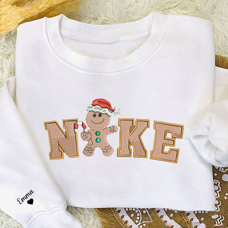 Personalized Sweatshirt Embroidered Gingerbread Man Custom Name Design Adorable Christmas Gift for Family