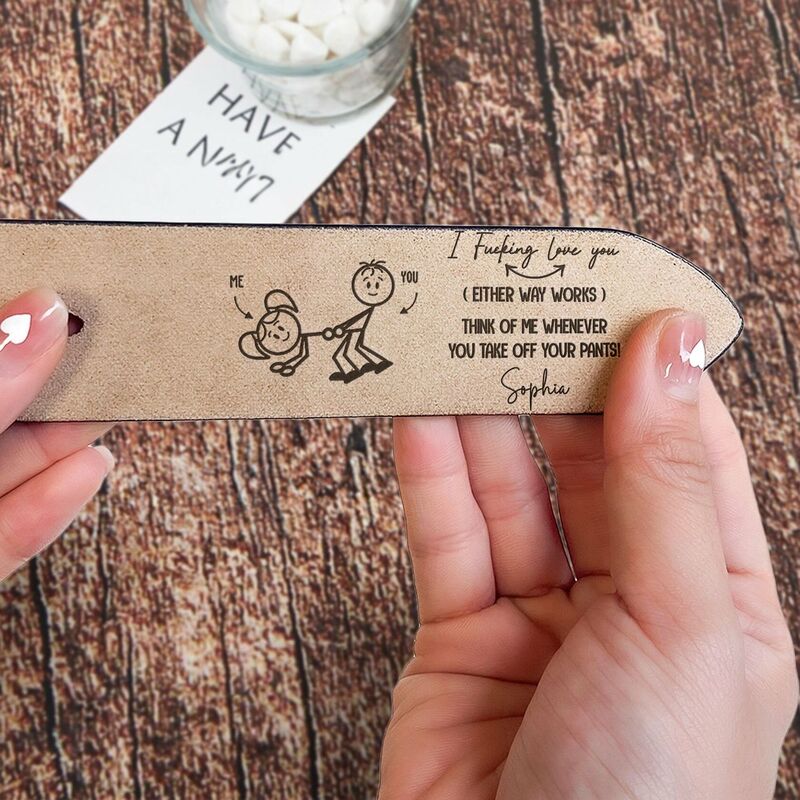 Cinturón de cuero genuino personalizado para expresar amor. Regalo de aniversario para tu esposo.