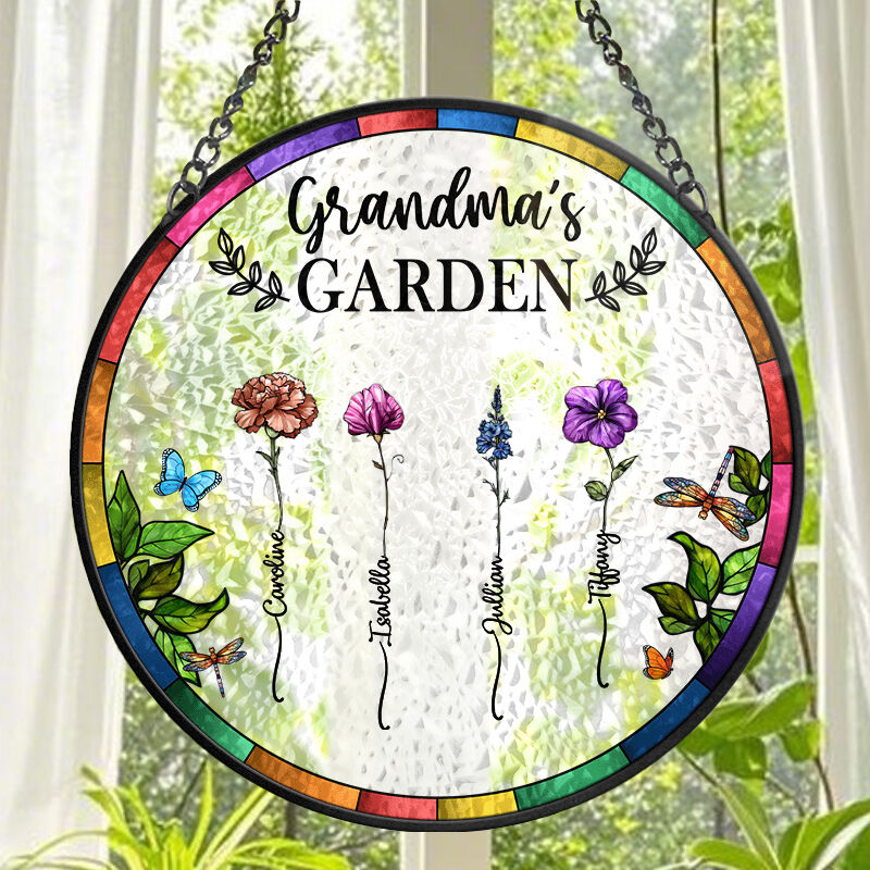 Personlig farget glassvindu hengende solfanger tilpasset bursdagsblomst til bestemor