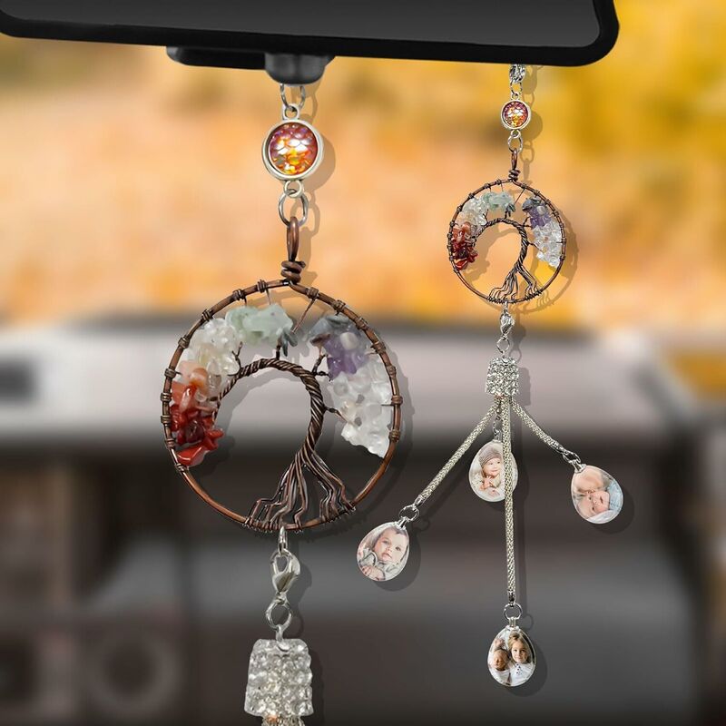 Personalized Crystal Photo Car Pendant Add 4 Photos Moon Crystal Tree Ornaments for Dad