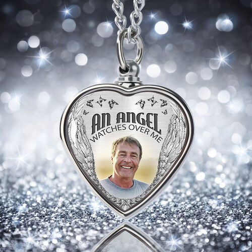 Collar de urna de cremación conmemorativo de padre con foto personalizada con alas de ángel
