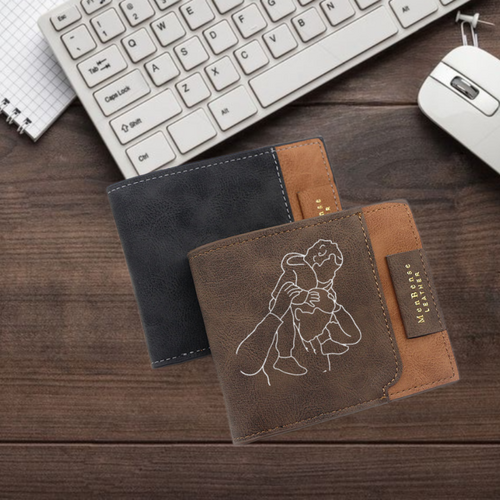 Personalized Simple Men's Trifold Wallet Custom Sketch Photo for Husband