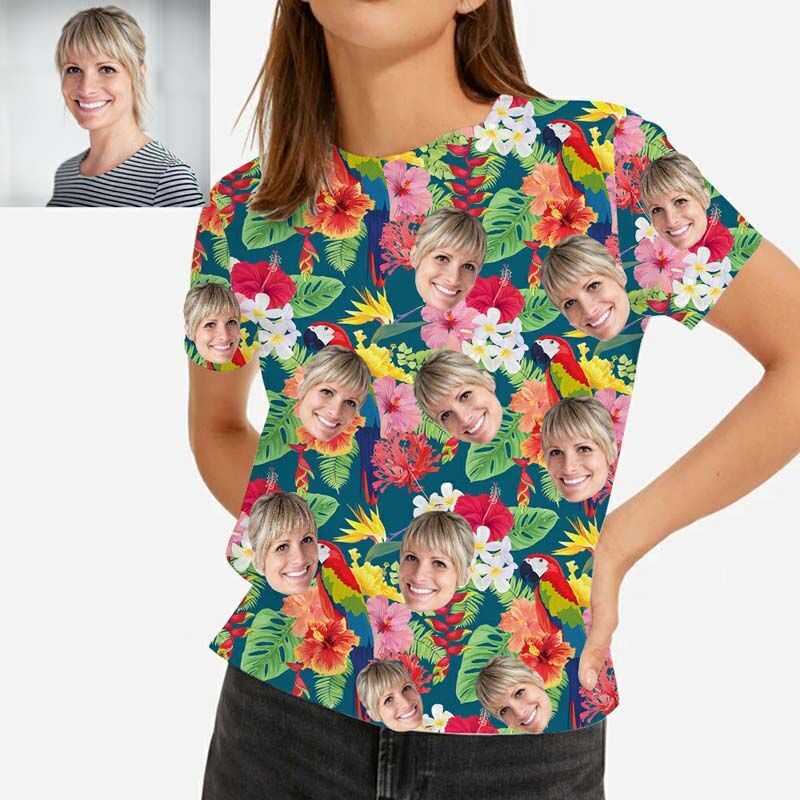 T-shirt hawaïen personnalisé imprimé avec une grappe de fleurs colorées