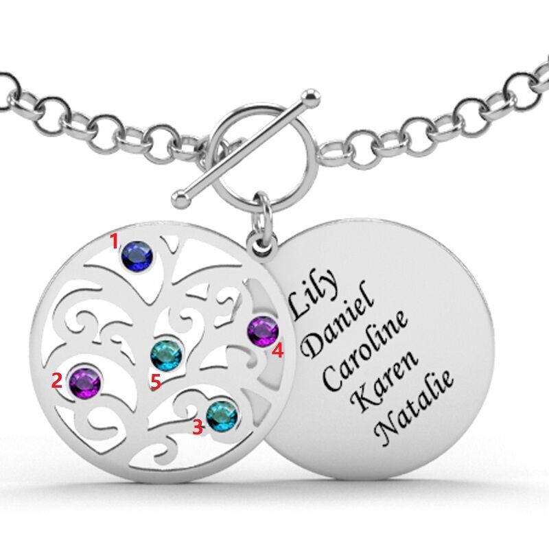"Family Tree" Engraved Bracelet with Birthstones