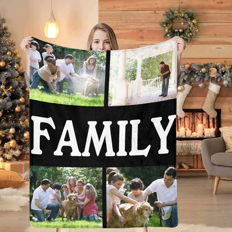 Manta personalizada con 4 foto de amor con texto pintado regalo para familia
