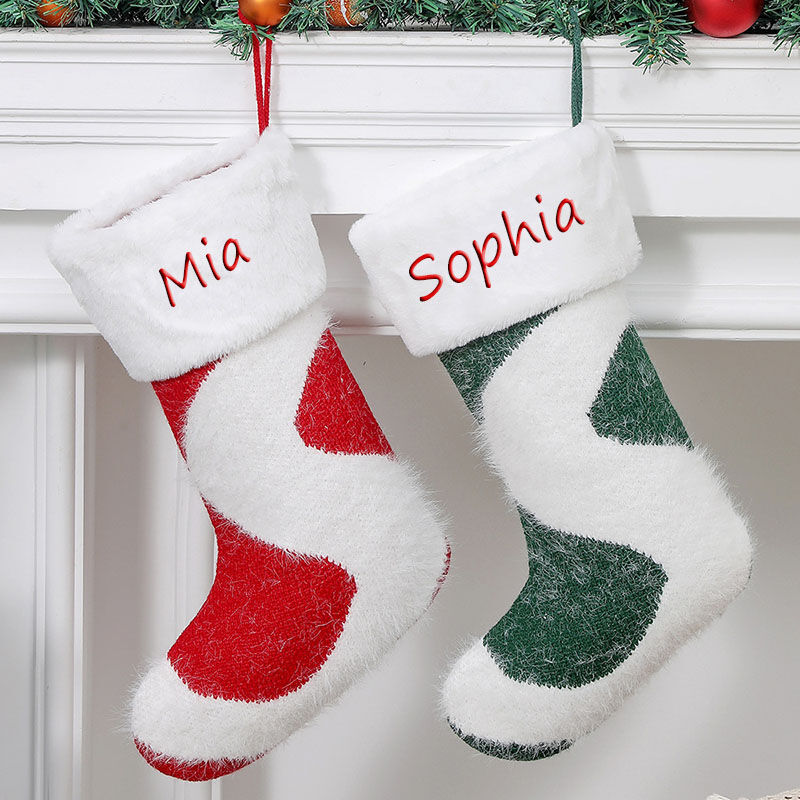Calcetines de navidad personalizados de nombre color rojo y verde regalo para niños