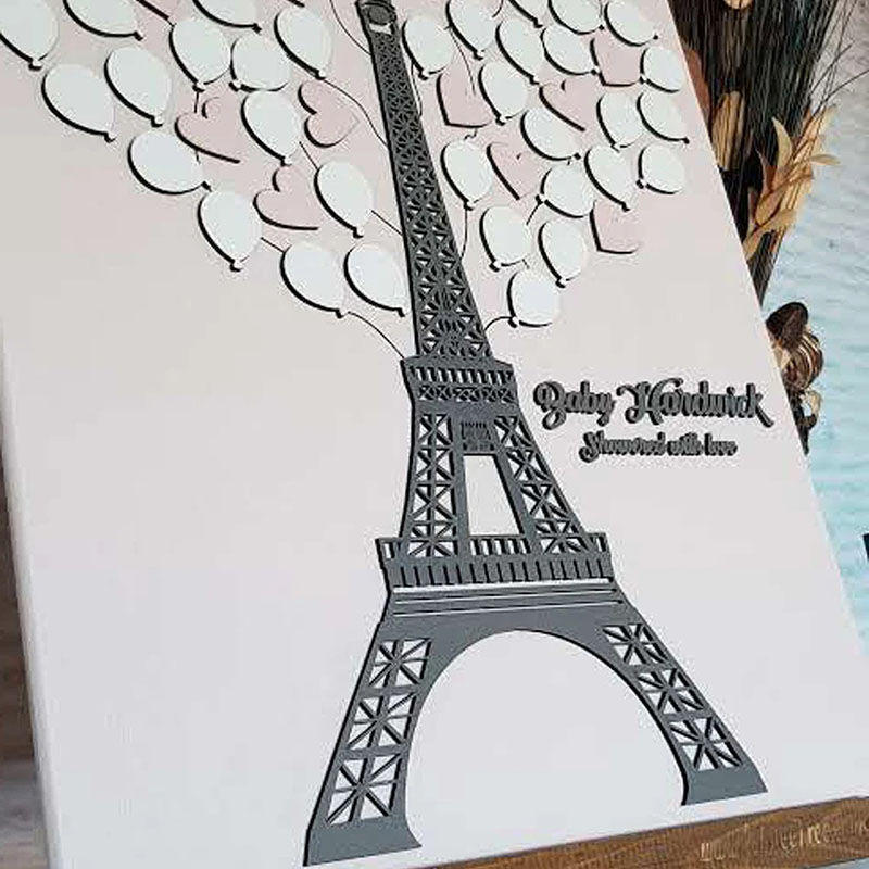 Personalized Eiffel Tower Wooden Acrylic Custom Name Guest Book