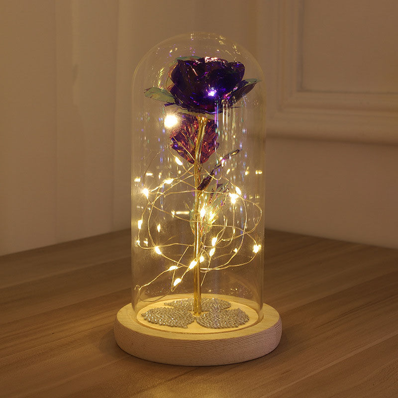 Galaxy Rose Glas Lampenschirm Konservierte Blume Pailletten Rose Blume Nachtlicht Geschenk