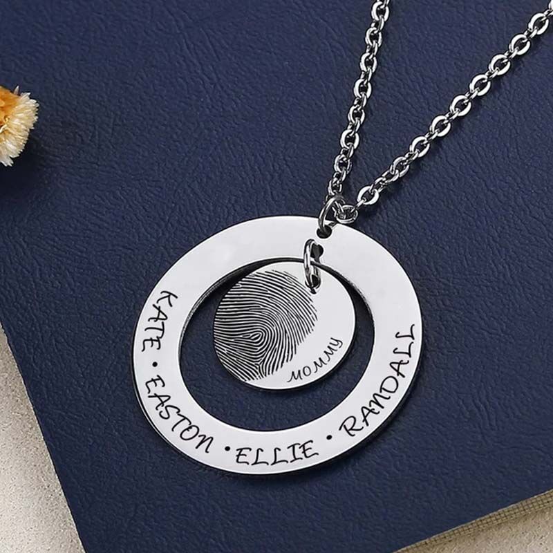 Personalised Double Circle Engraved Fingerprint Necklace
