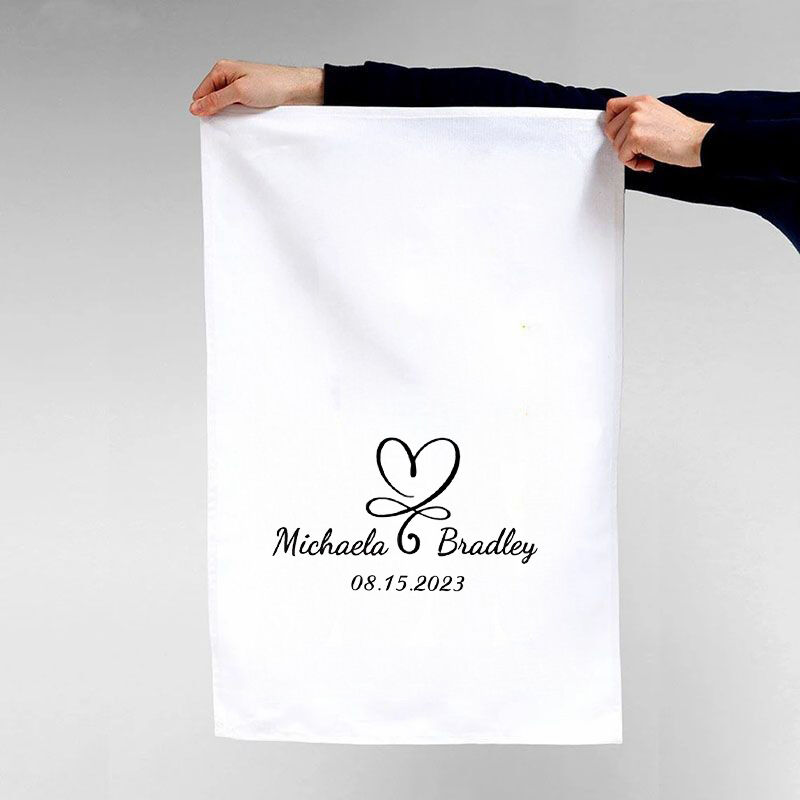 Personalized Towel with Custom Couple Name and Date Elegant Heart Design Unique Wedding Gift
