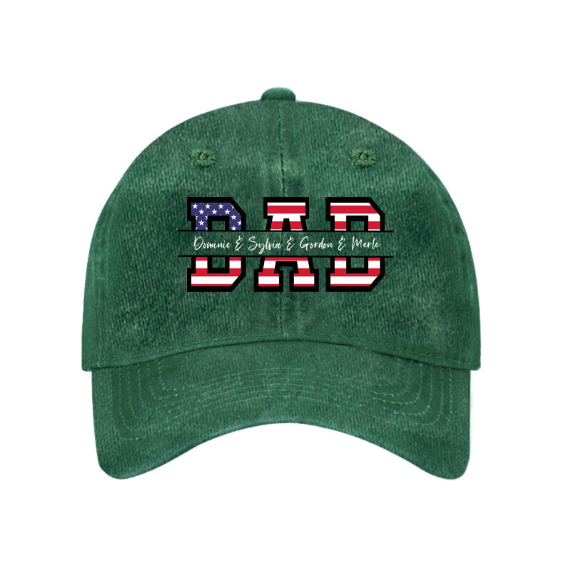 Personalized Hat Stars and Stripes Design DAD with Custom Name Cool Father's Day Gift