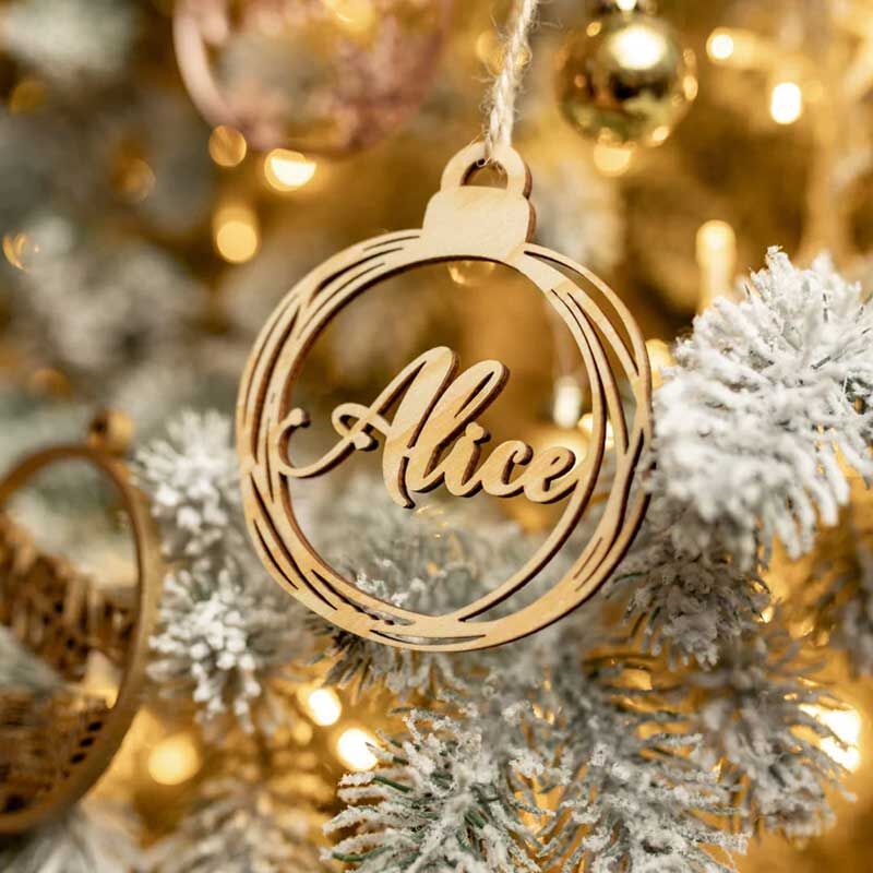 Personalized Wooden  Christmas Tree Ornament Custom Names Gift