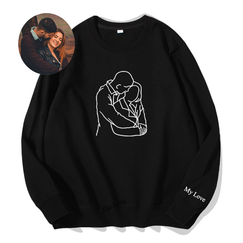 Personalisierte Sweatshirt benutzerdefinierte besticktes Paar Foto Linienzeichnung Design großes Geschenk für Liebhaber