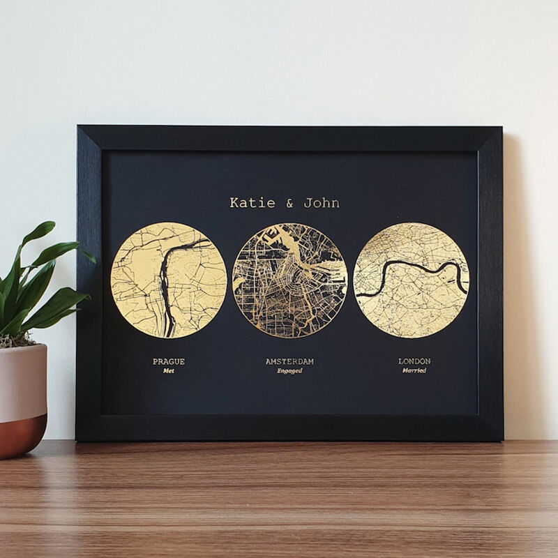 Personalized Map Frame Foil Print Precious Gift for Family