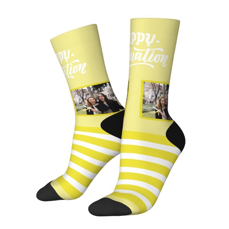 Custom Striped Face Socks 6 Colors Add Photo As Graduation Gift