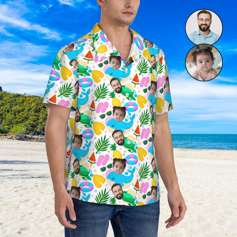 Camicia hawaiana personalizzata Camicia con viso maschile per papà