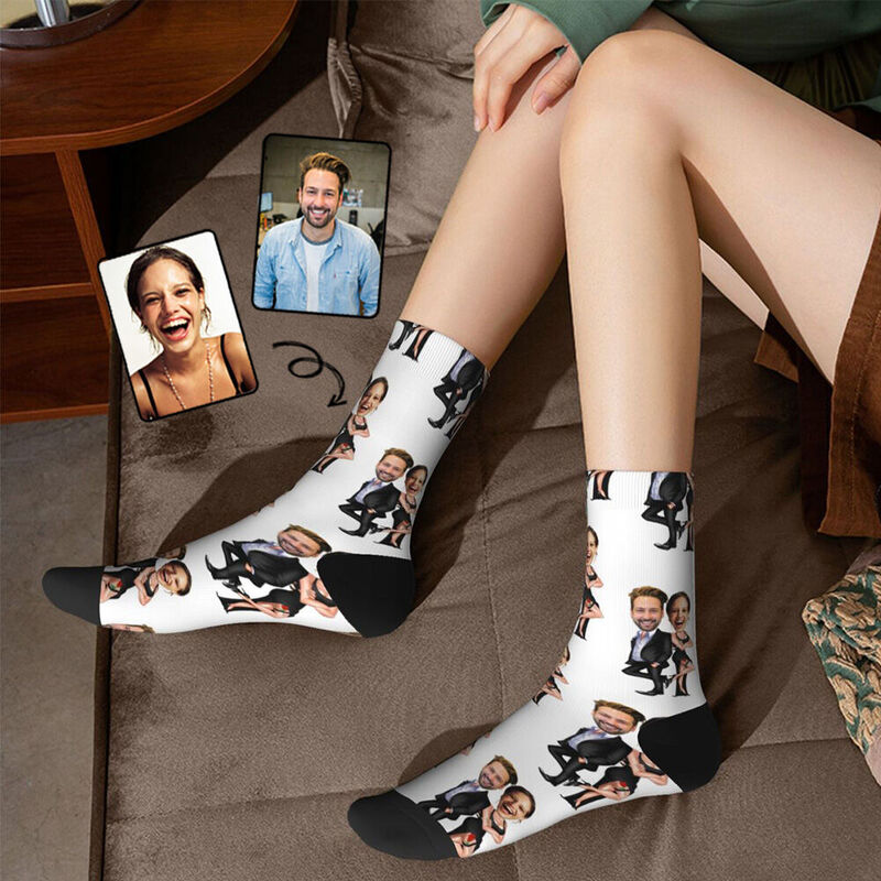 "Modern Couple" Personalized Face Socks Fashion Photo Socks Gifts for Couples