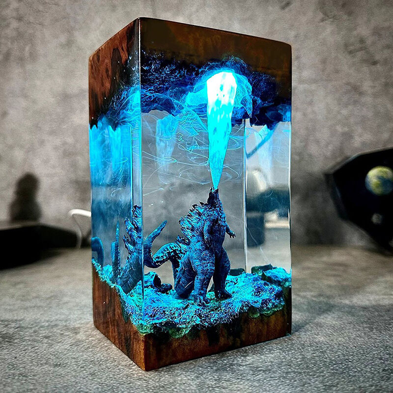 Dinosaur Resin Wood Lamp Funny Gift for Friend