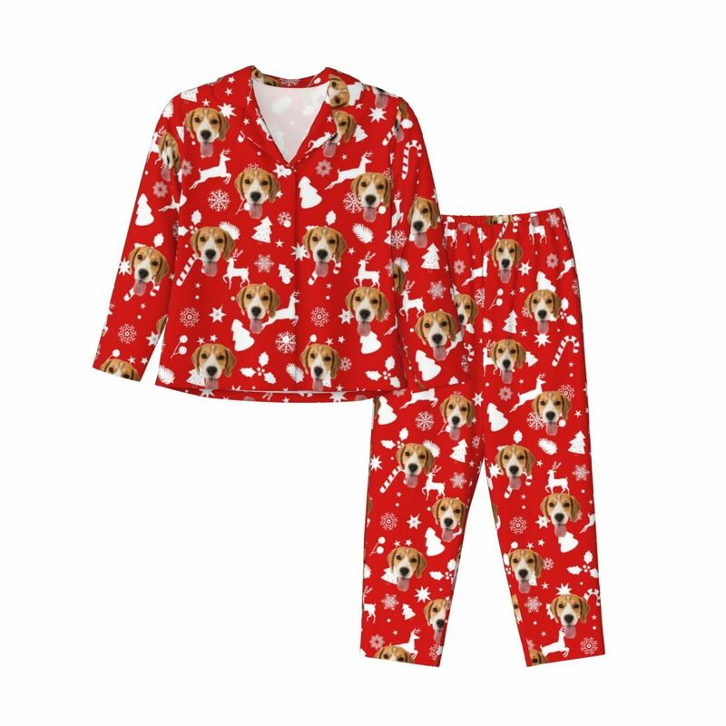 Personalisierte Pyjamas mit individuellem Foto Weihnachtselemente Niedliches Symbol Design Attraktives Geschenk für sie