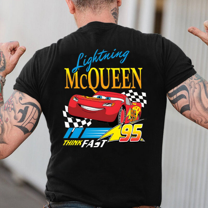 Personalized T-shirt Lightning McQueen Think Fast Colorful Pattern Design Cool Gift for Car Lovers