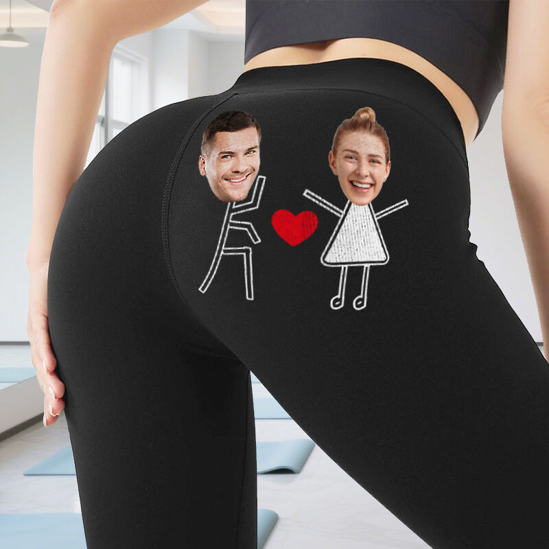 Leggings personalizzati Coppia Testa Foto Amore Lancio Divertente Design Regalo per i suoi amanti