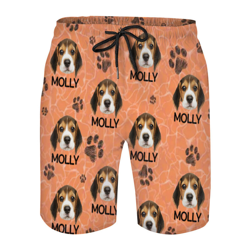 Personalized Picture Men's Beach Shorts with Paw Print Pattern Cute Gift for Pet Lovers