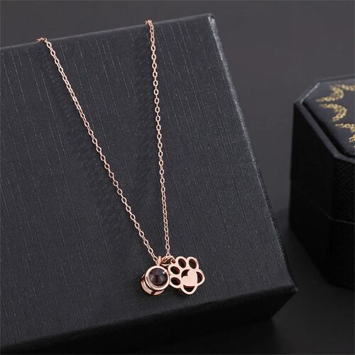 Personalized Paw Print Photo Projection Necklace With Cute Heart for Pet Lover