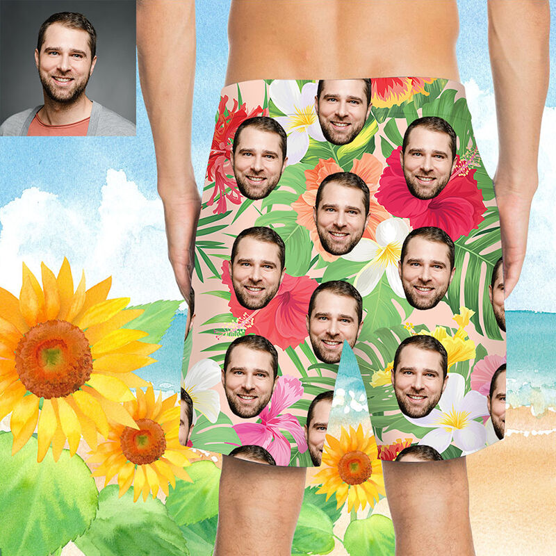 Custom Face Good-looking Flowers Men's Beach Shorts