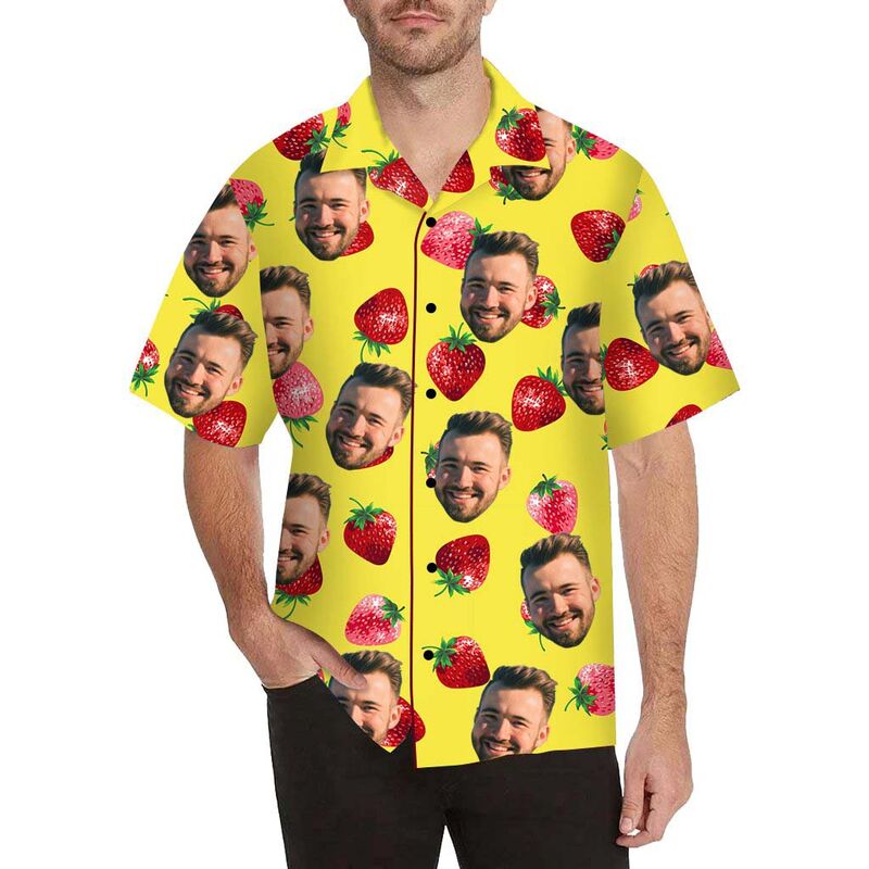 Custom Face Strawberry Men's All Over Print Hawaiian Shirt