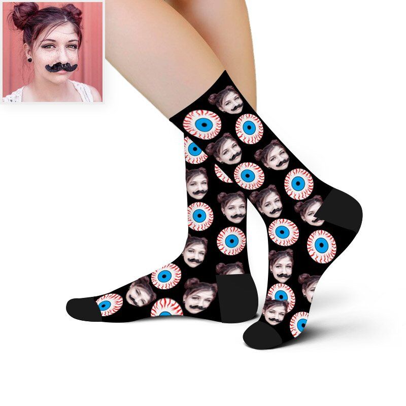 Custom Face Picture Socks with Devil's Eye Gift for Girlfriend