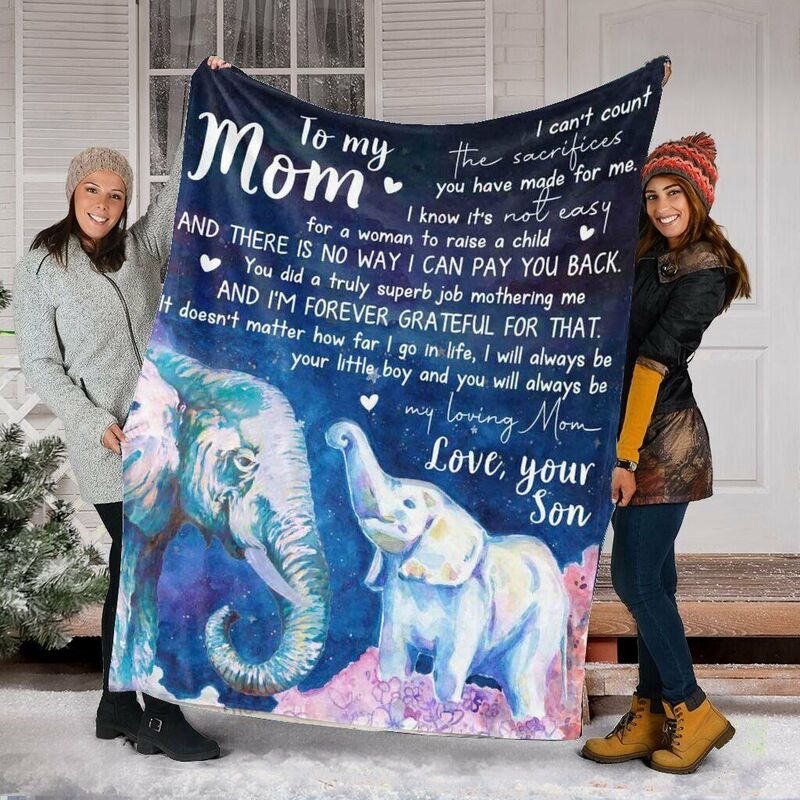 "I am a Lover" Family Love Letter Blanket for Mom from Son with Elephant Pattern