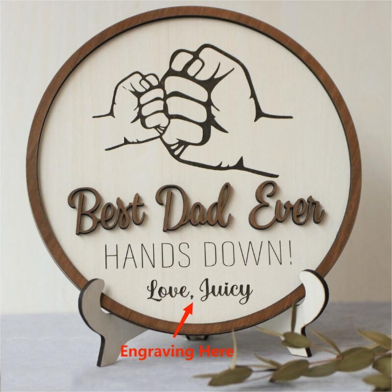 Personalized Name Puzzle Round Frame Best Dad Ever Fist Bump Pattern for Super Dad