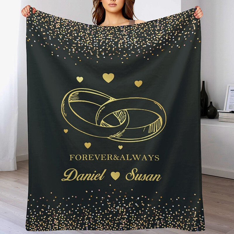 Personalized Name Blanket with Shiny Rings Pattern Beautiful Gift for Couples
