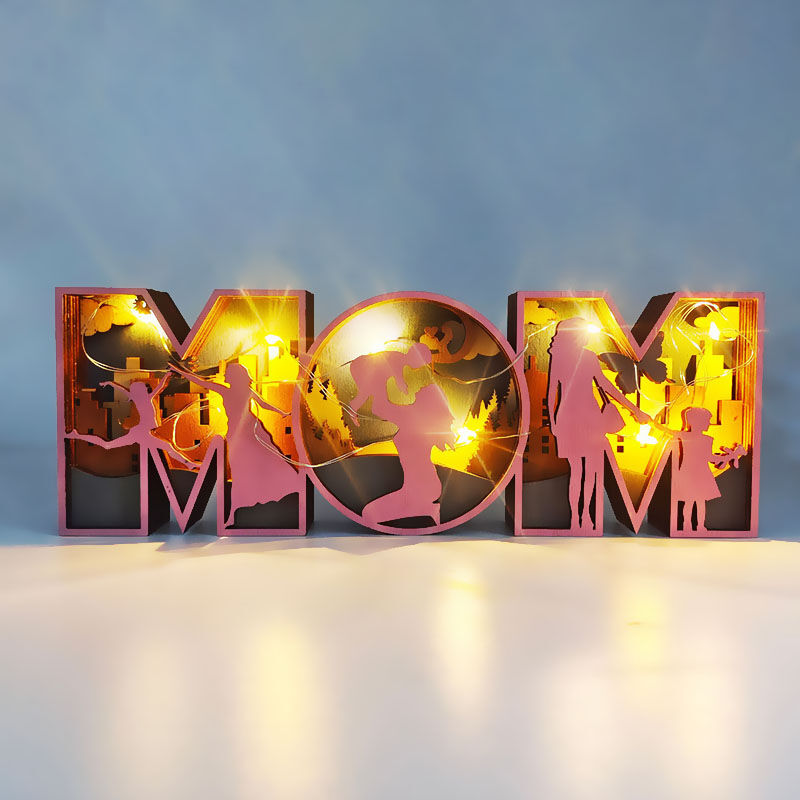 "MOM"3D Wood Carving Decorative Light Precious Mother's Day Gift